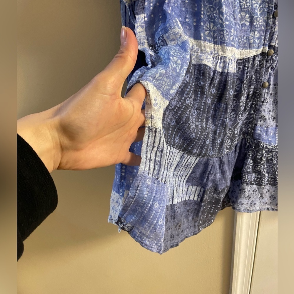 Pilcro Anthropologie Blouse Tunic‎ Patchwork Print Tiered Medium Petite - Picture 9 of 12